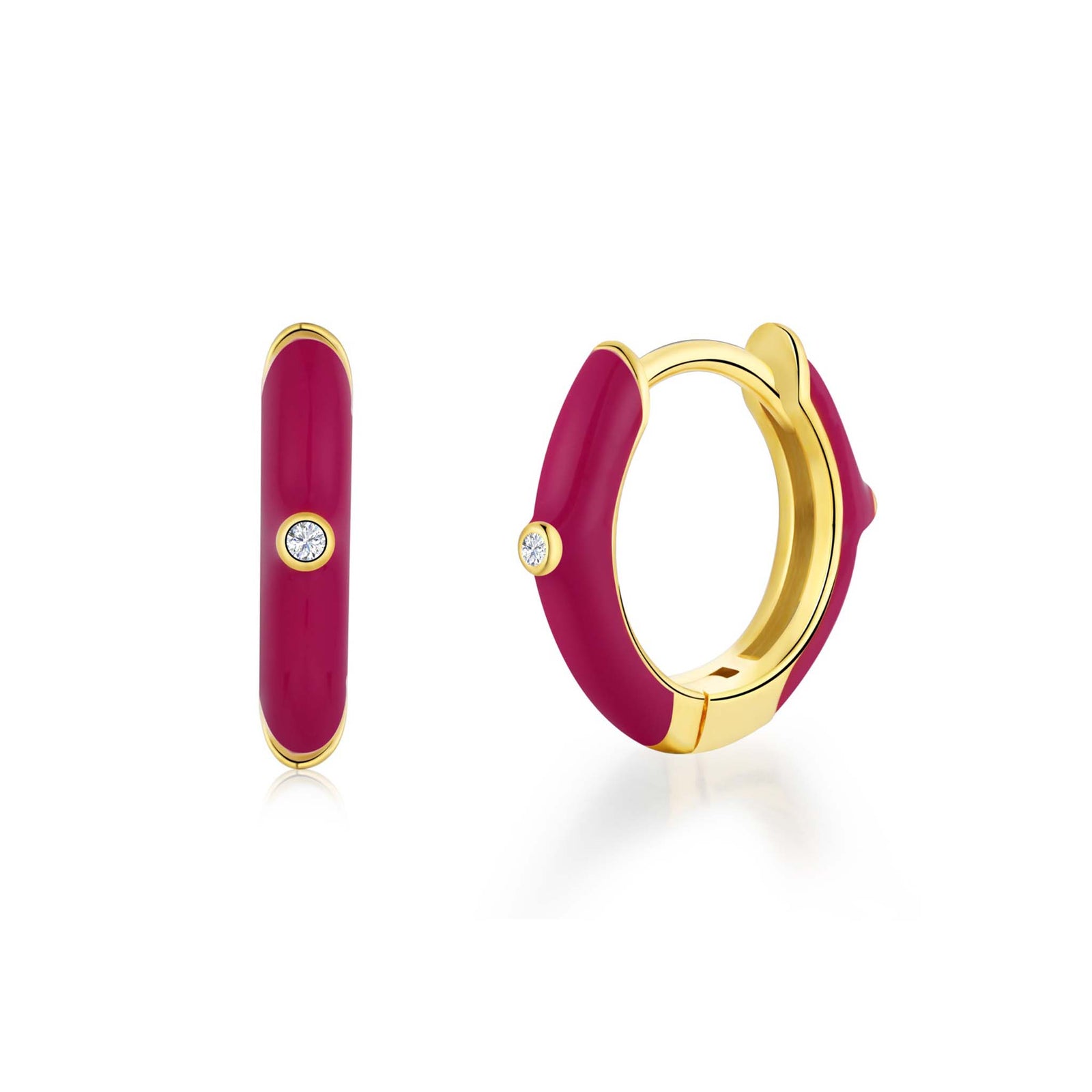 Dark Pink Hoop Earrings Gold Plated Sterling Silver