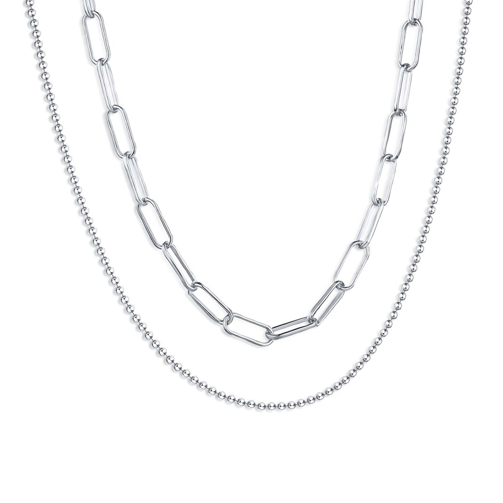 Double Layered Necklace Rhodium Plated Sterling Silver