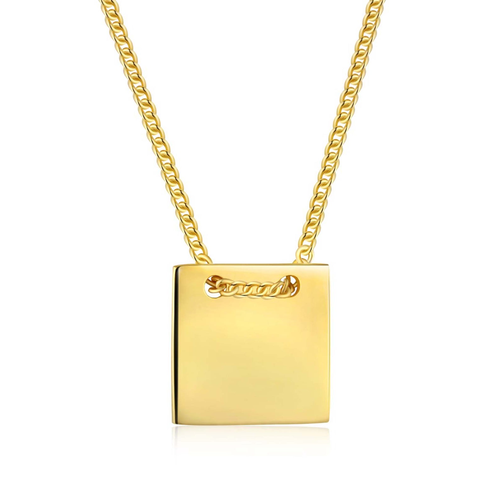 Engravable Little Square Necklace Gold Plated Sterling Silver
