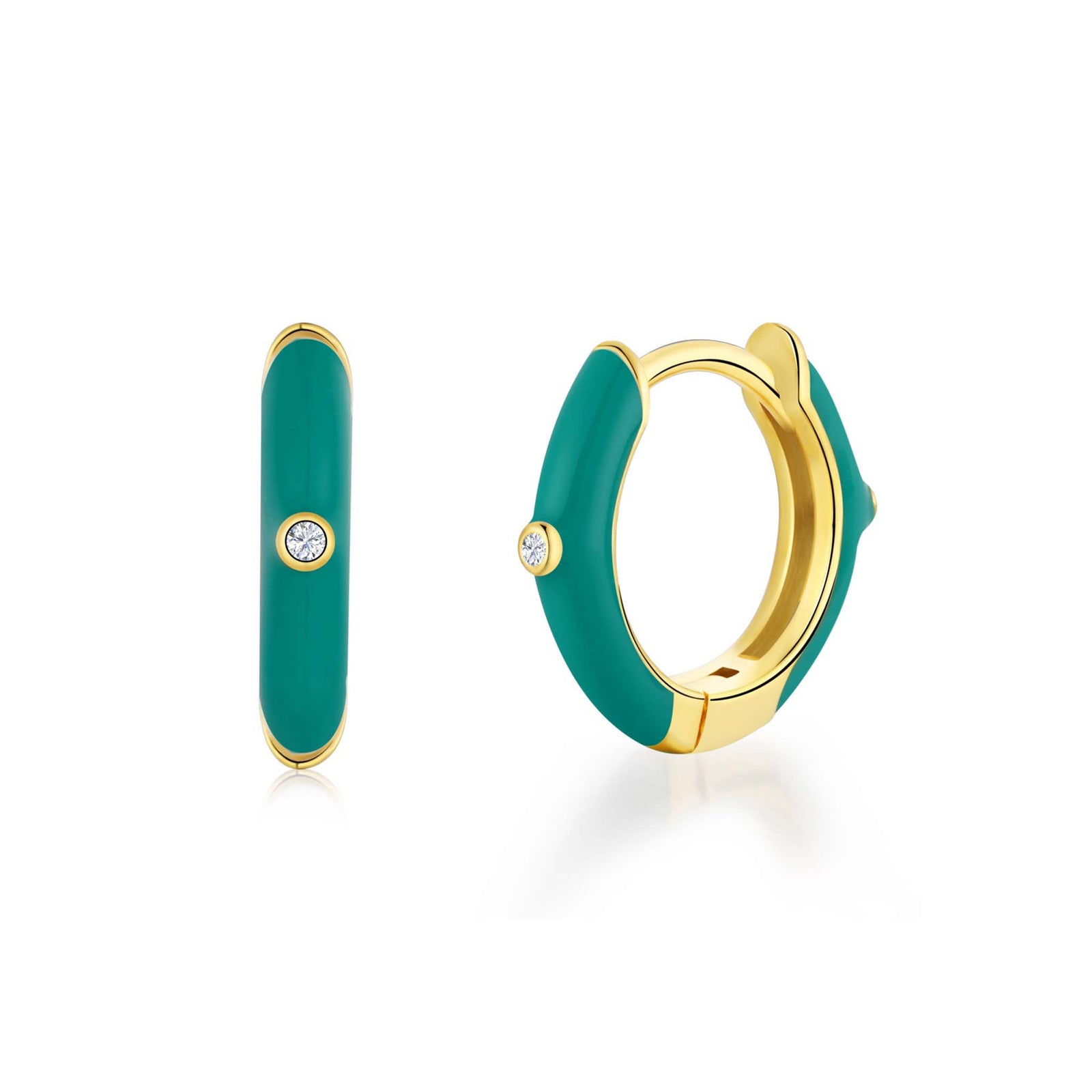 Blue Green Hoop Earrings Gold Plated Sterling Silver