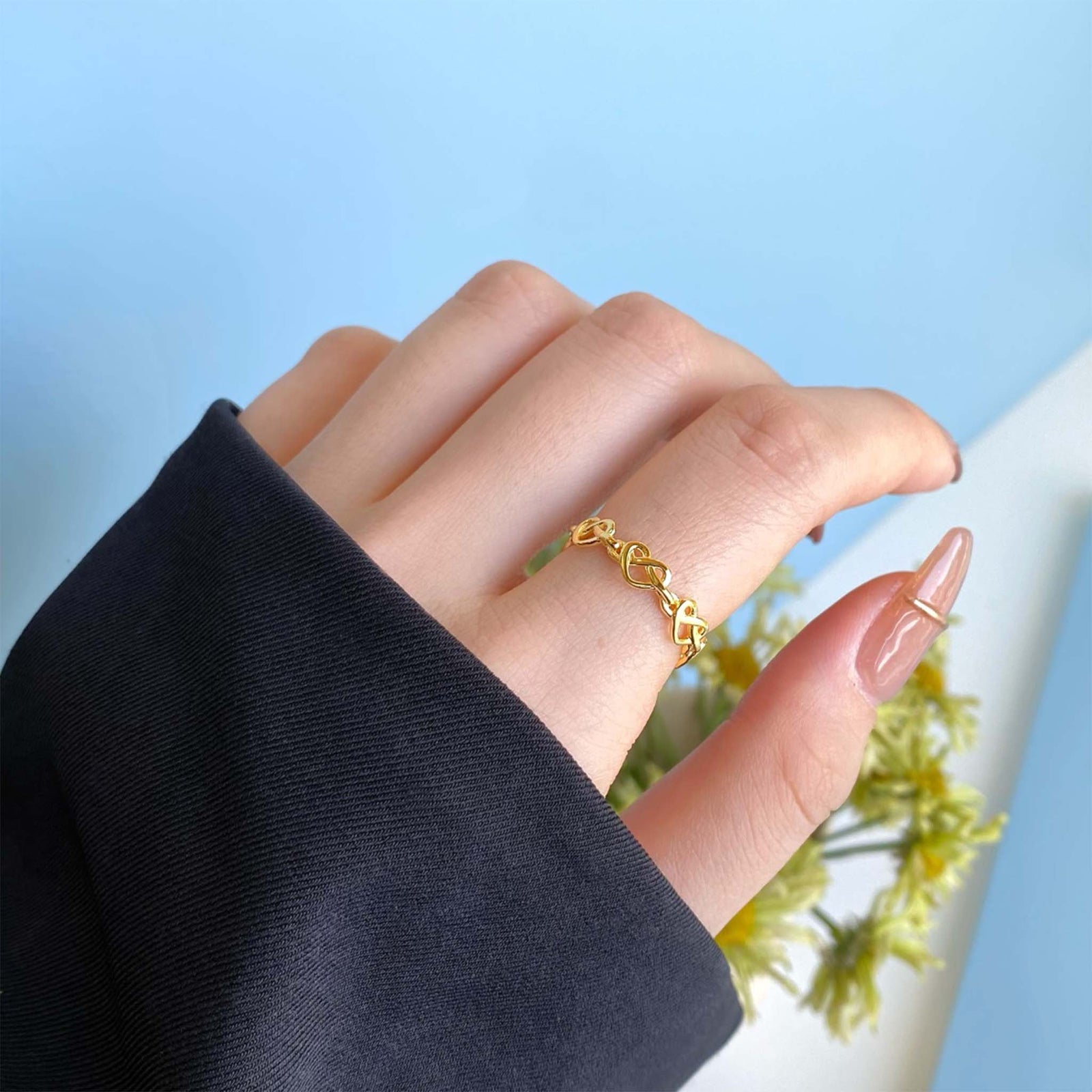 Braided Hearts Ring Gold Plated Sterling Silver