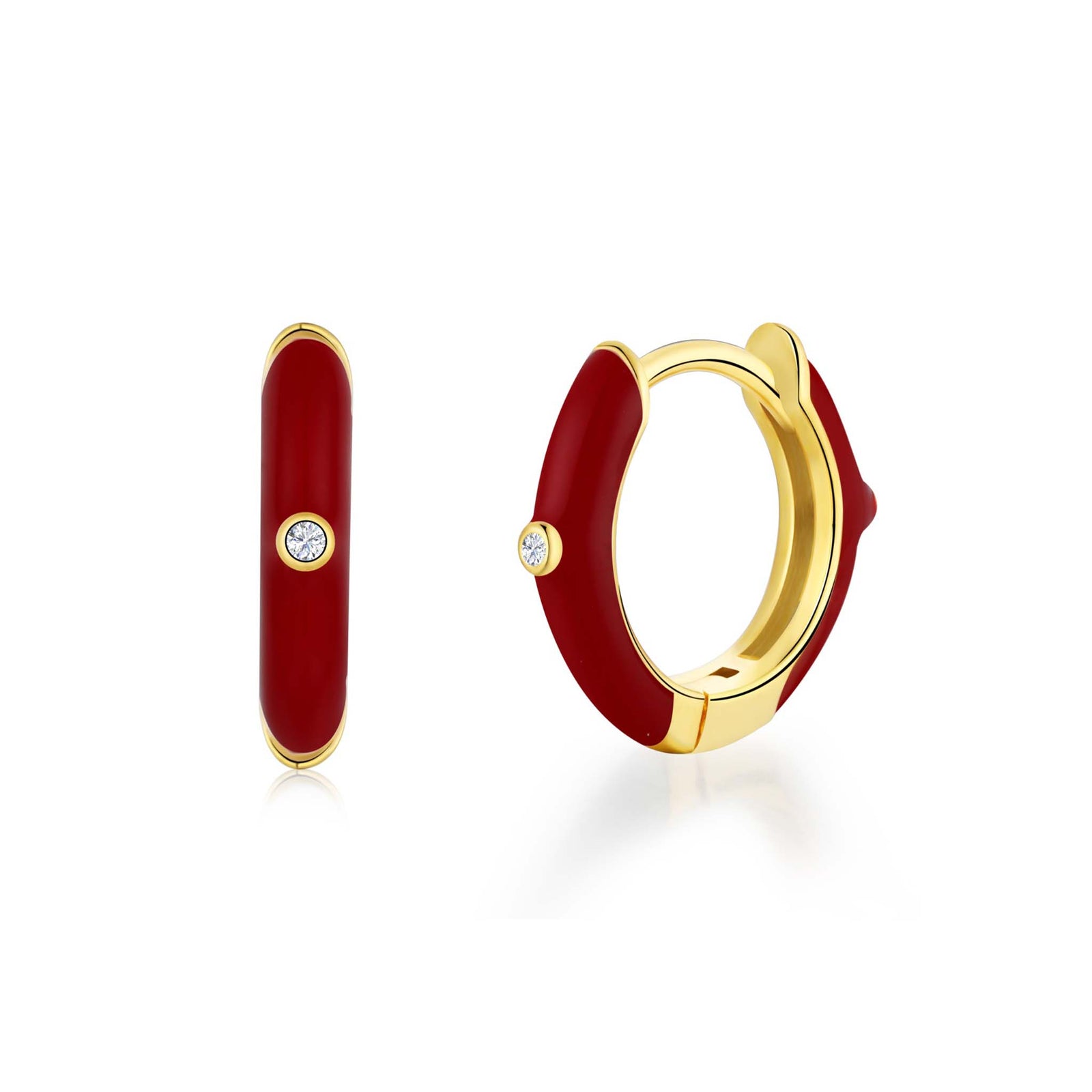 Burgundy Hoop Earrings Gold Plated Sterling Silver