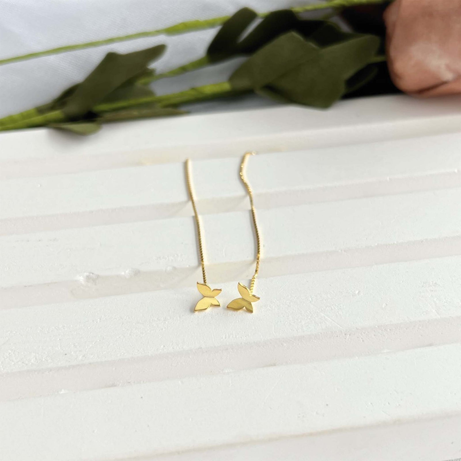 Butterfly Dainty Chain Earrings Gold Plated Sterling Silver