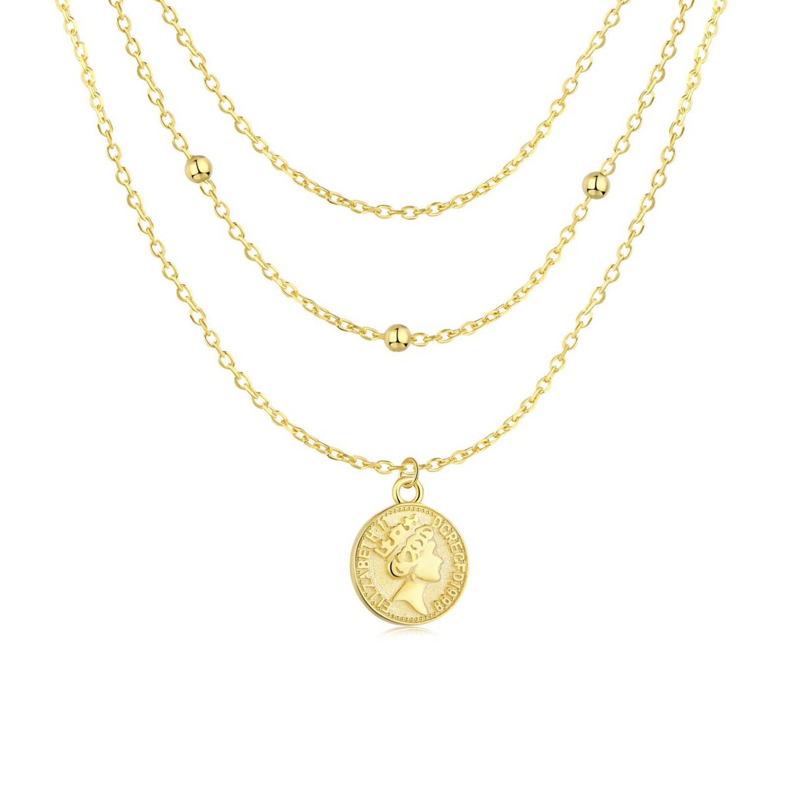 Coin Necklace Layered Gold Plated Sterling Silver
