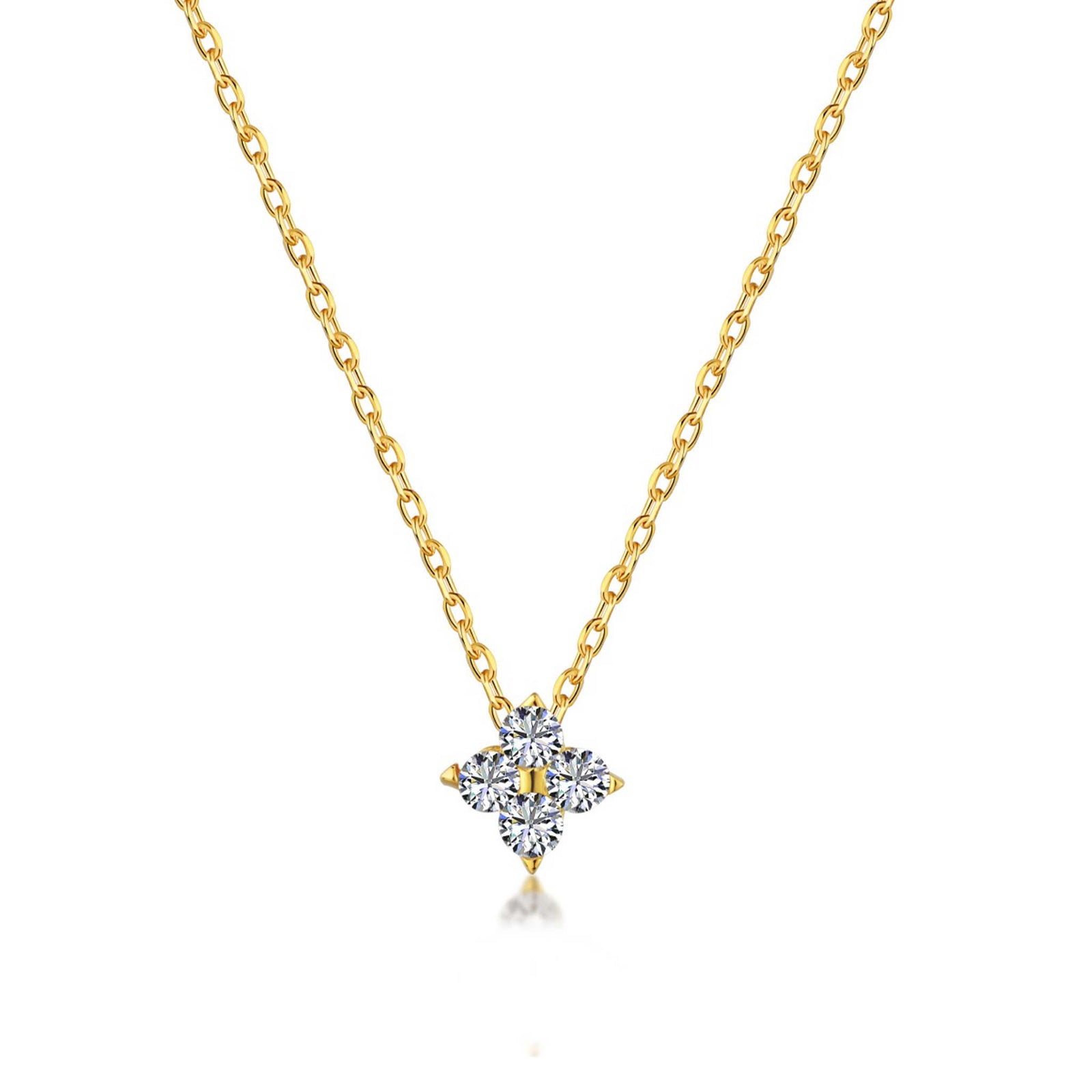 Delicate Necklace with 4 Shiny Stones Pendant Gold Plated Sterling Silver