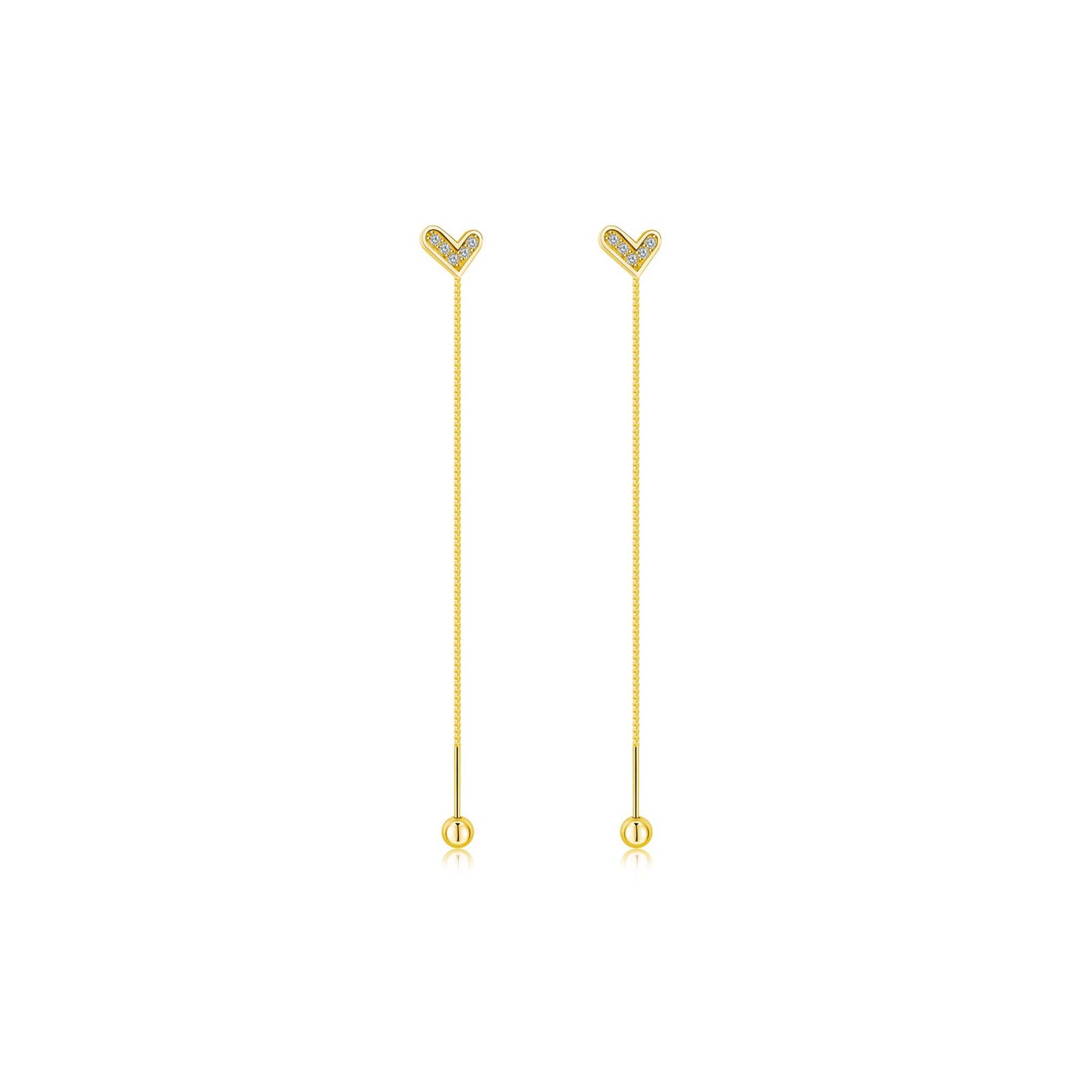Heart Dainty Chain Earrings Gold Plated Sterling Silver