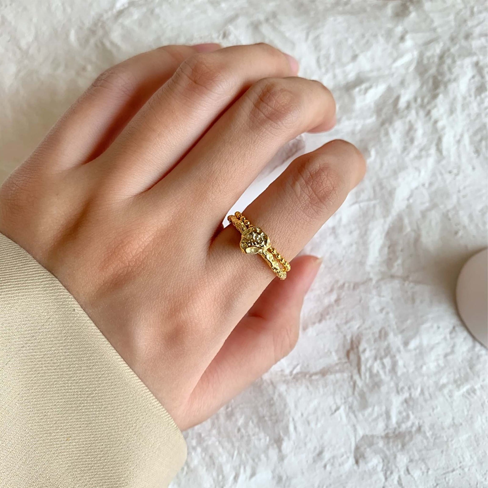 Meteorite Ring Gold Plated Sterling Silver