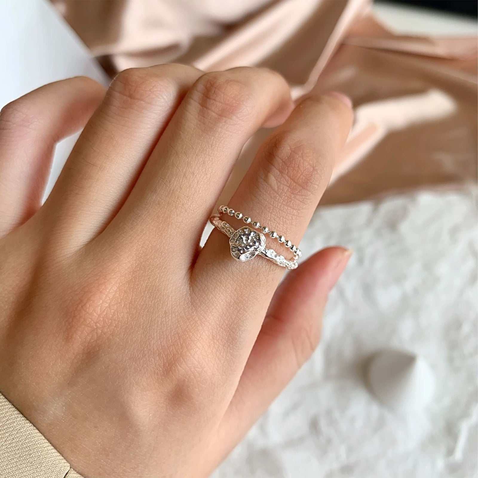 Meteorite Ring Rhodium Plated Sterling Silver