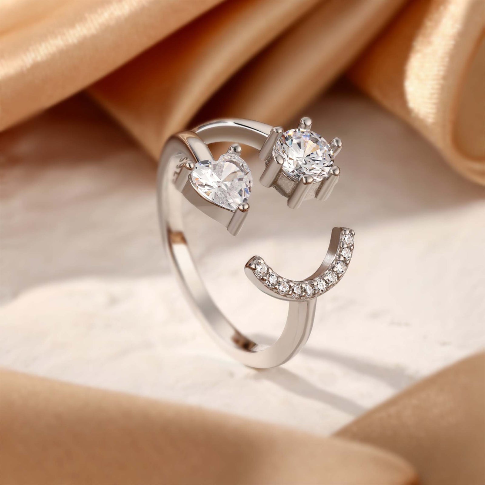Smiley Face Ring Rhodium Plated Sterling Silver
