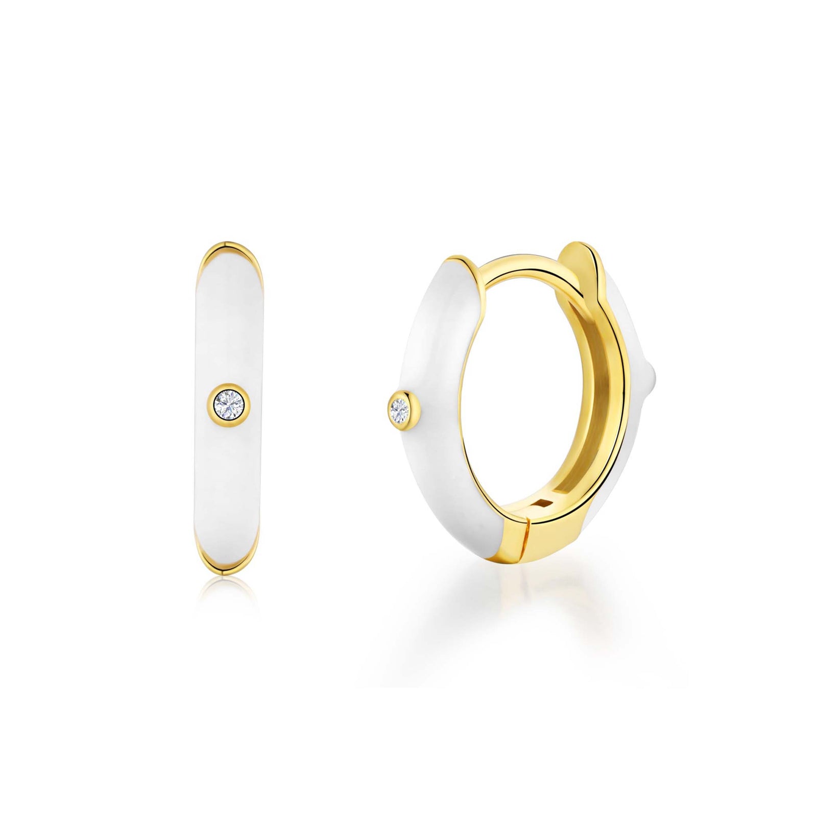 White Hoop Earrings Gold Plated Sterling Silver