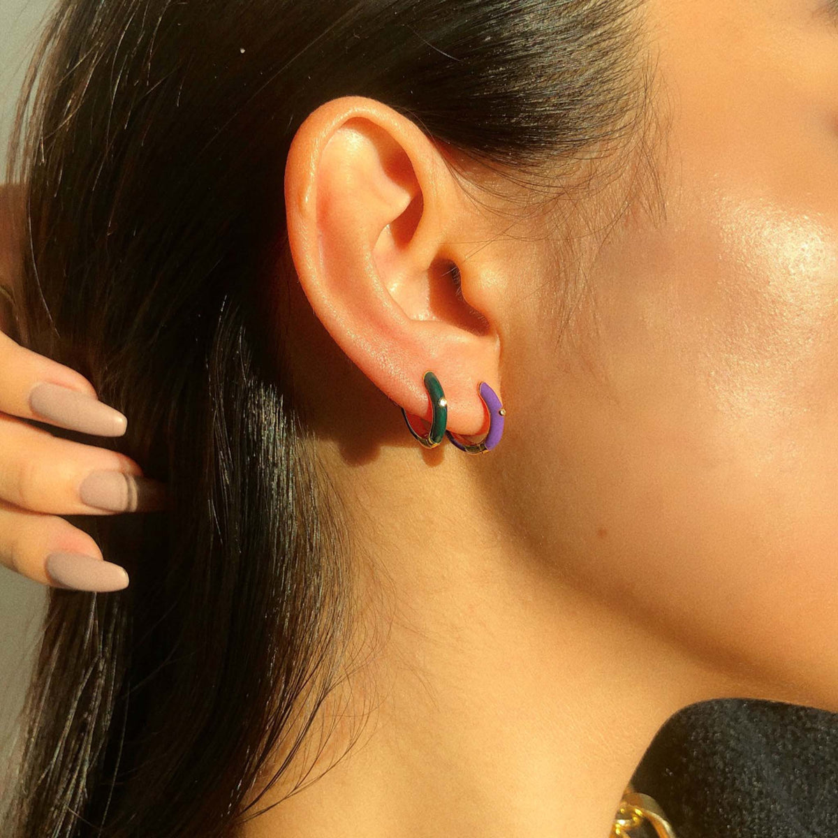 Blue Green Hoop Earrings Gold Plated Sterling Silver