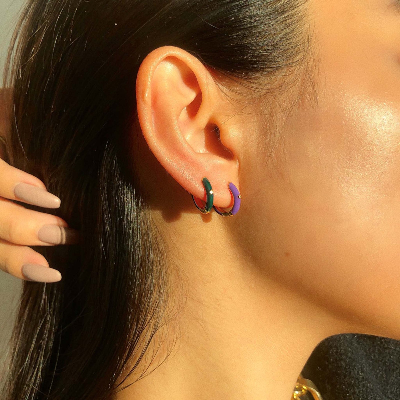 Purple Hoop Earrings Rhodium Plated Sterling Silver