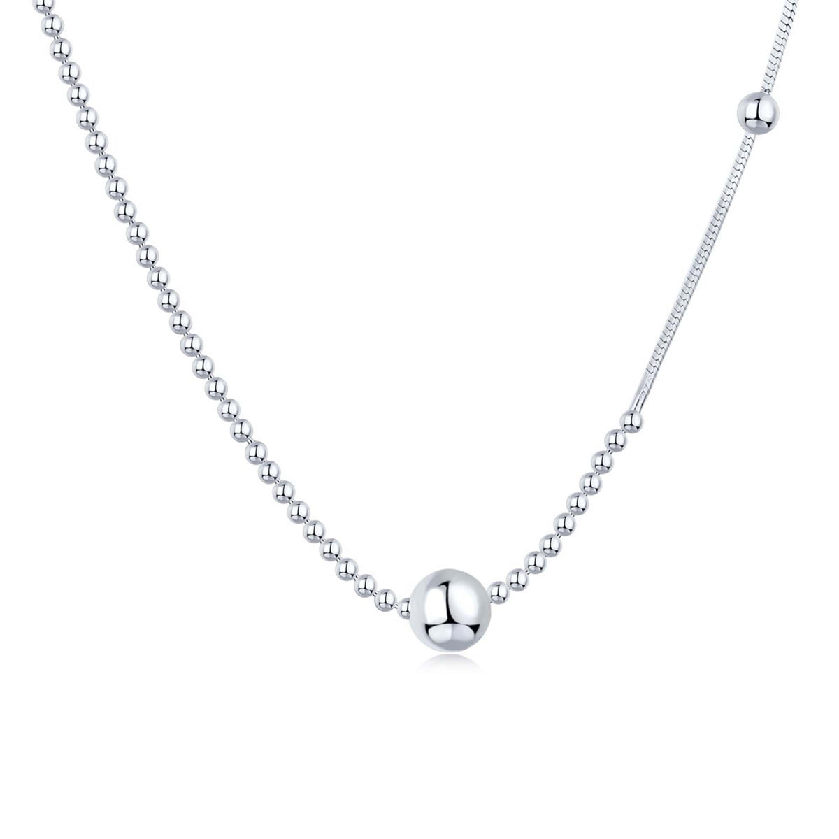 Ball Pendant Necklace Rhodium Plated Sterling Silver