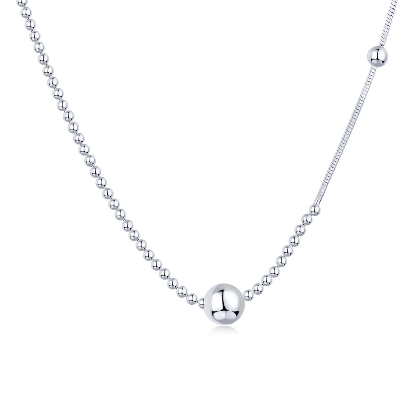 Ball Pendant Necklace Rhodium Plated Sterling Silver