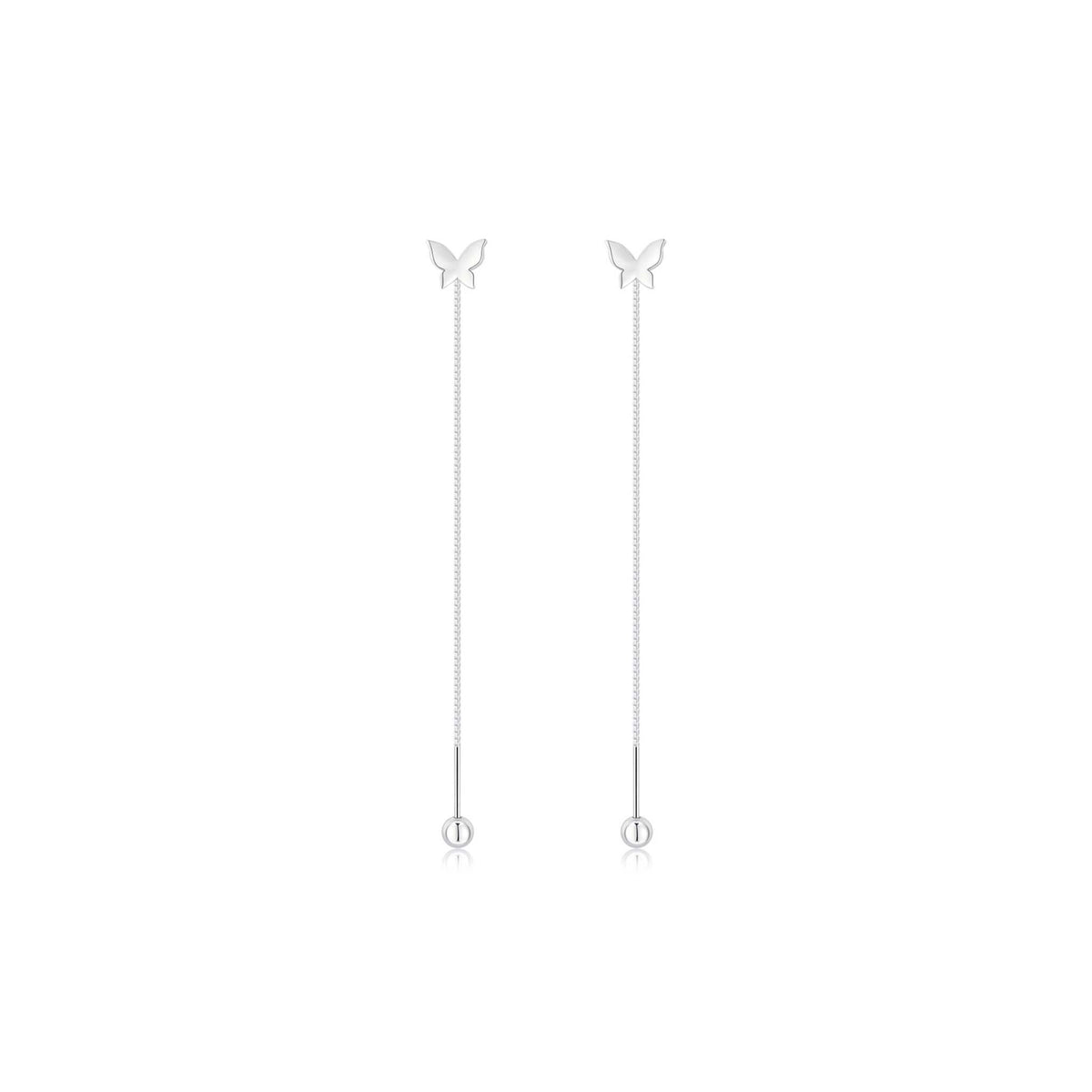 Butterfly Dainty Chain Earrings Rhodium Plated Sterling Silver