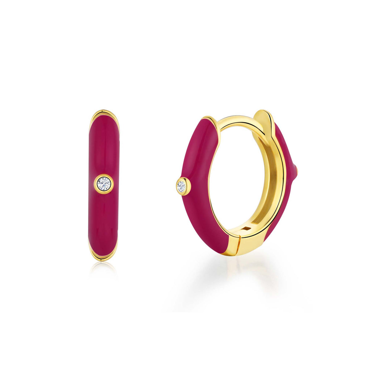 Dark Pink Hoop Earrings Gold Plated Sterling Silver