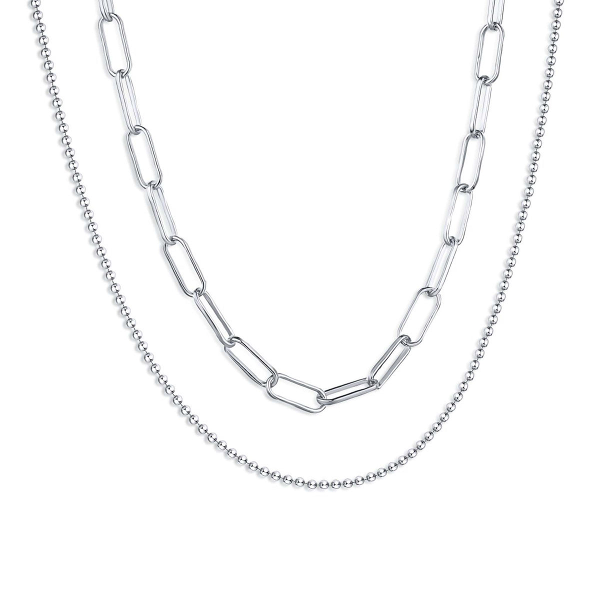 Double Layered Necklace Rhodium Plated Sterling Silver