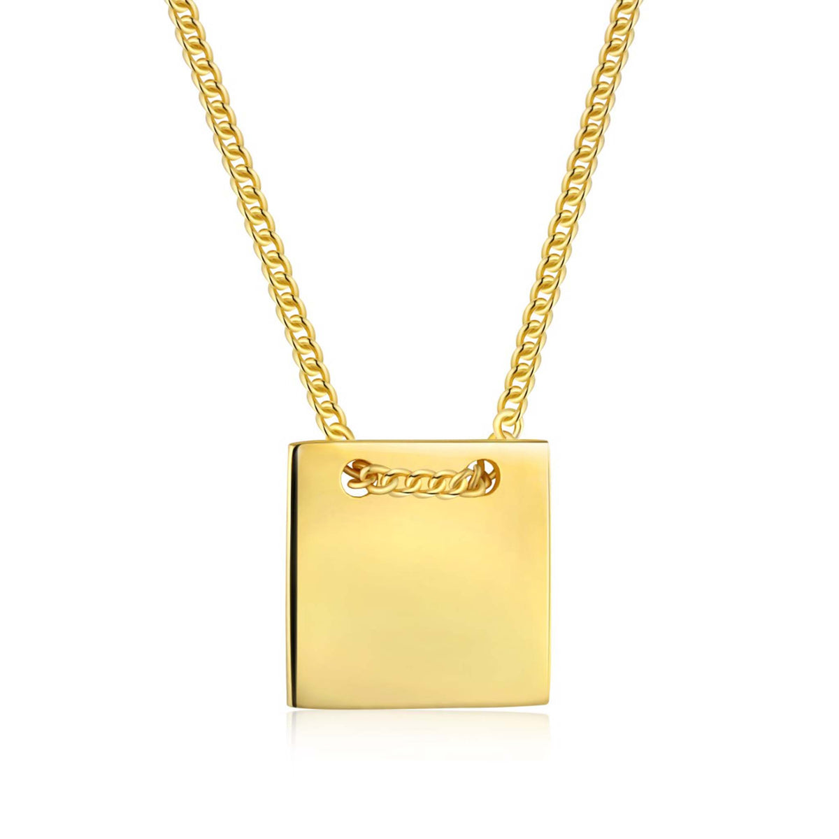 Engravable Little Square Necklace Gold Plated Sterling Silver