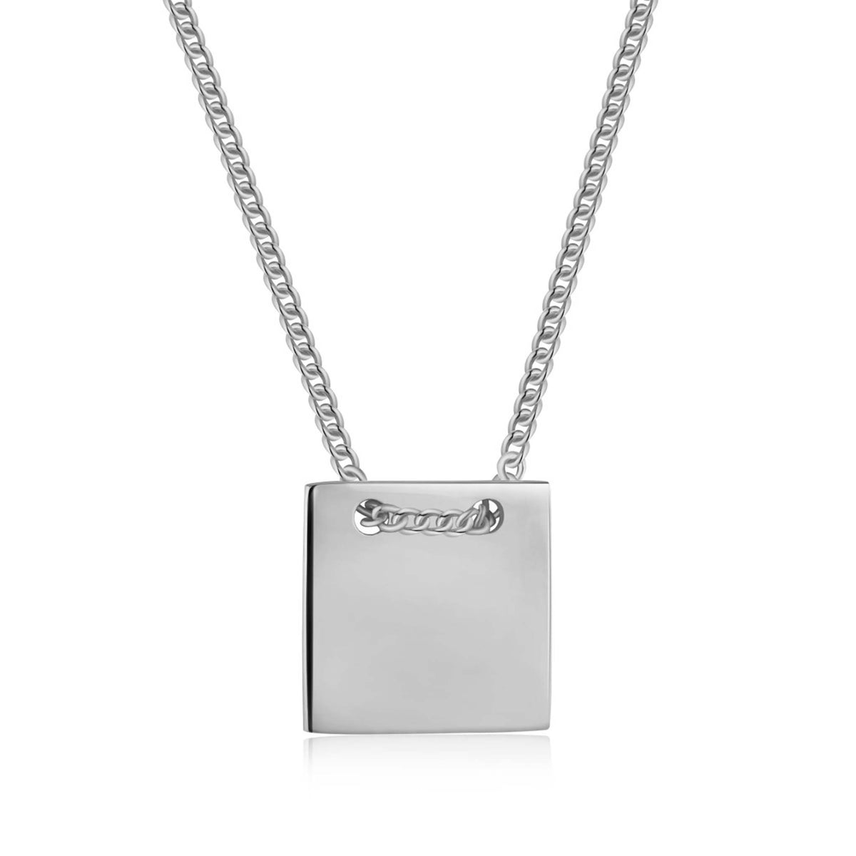 Engravable Little Square Necklace Rhodium Plated Sterling Silver