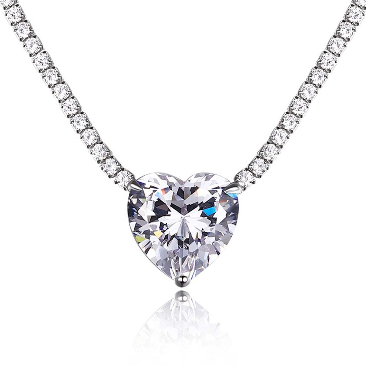 Heart Shape Stone Pendant Tennis Necklace