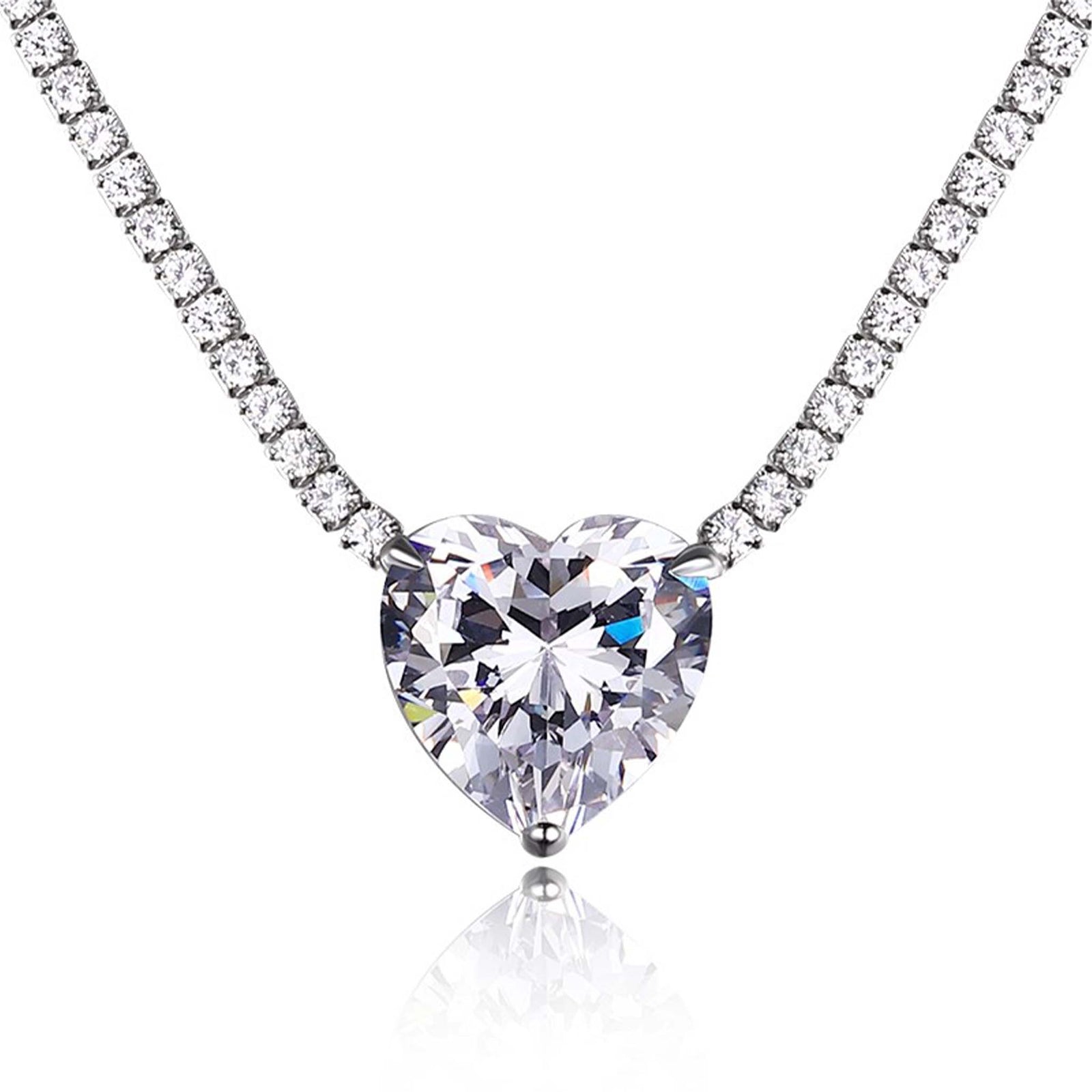 Heart Shape Stone Pendant Tennis Necklace