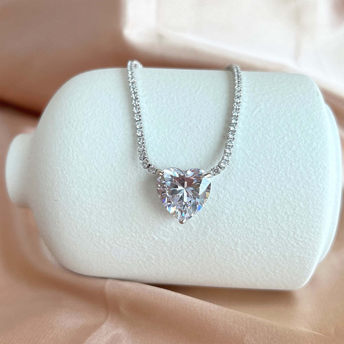 Heart Shape Stone Pendant Tennis Necklace