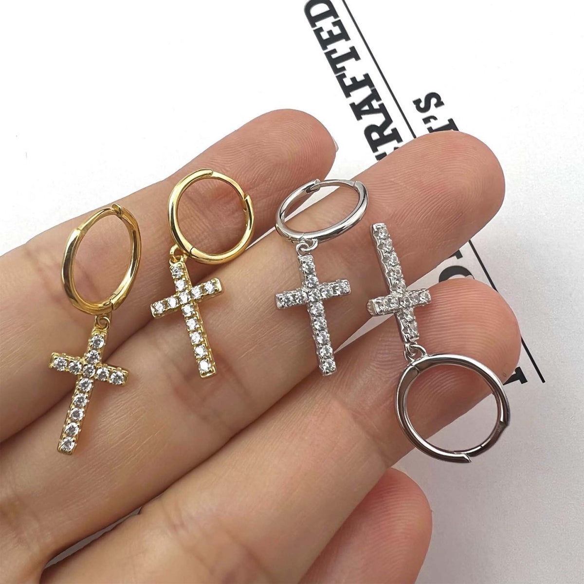 Hoop Earrings With Little Cross Rhodium Plated Sterling Silver