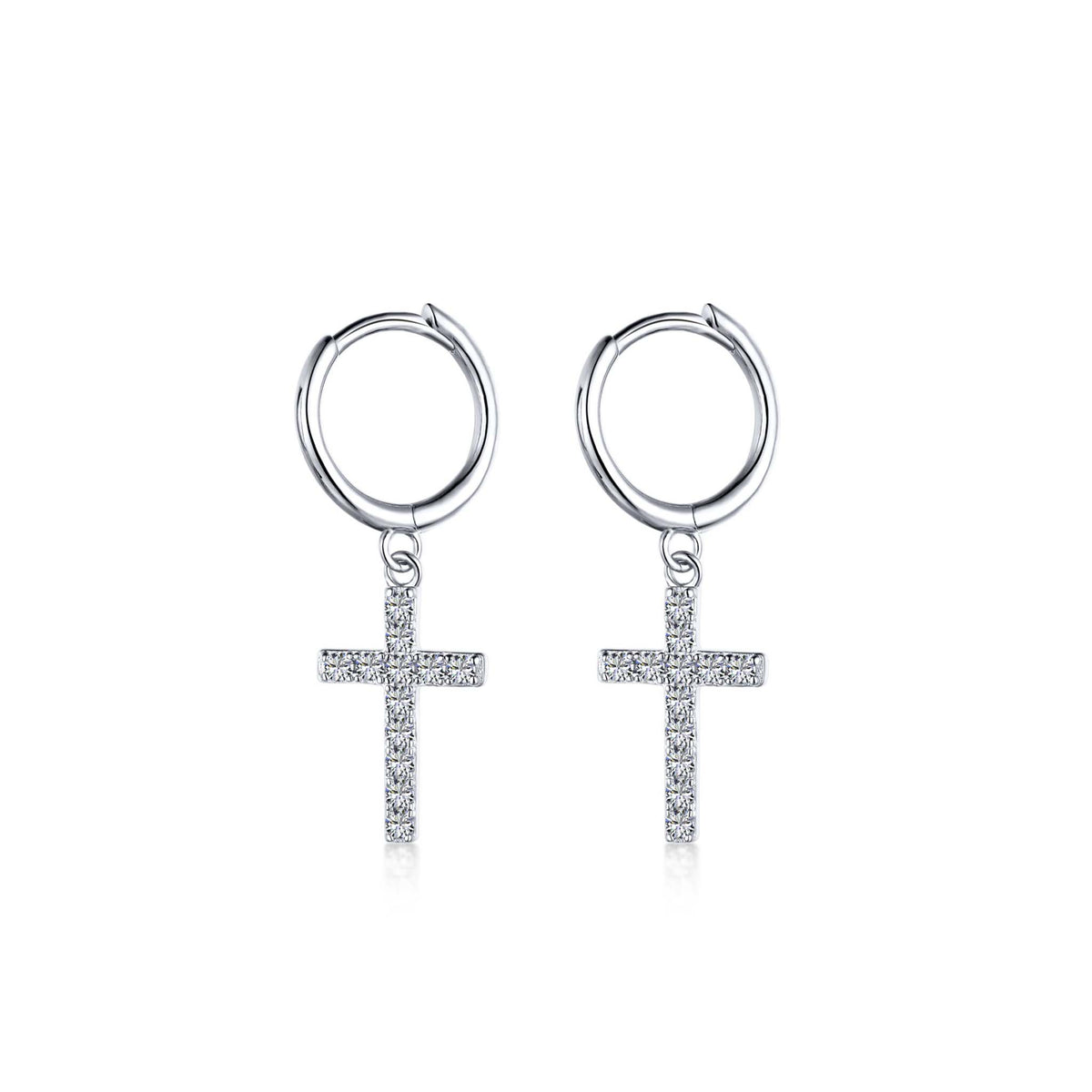 Hoop Earrings With Little Cross Rhodium Plated Sterling Silver