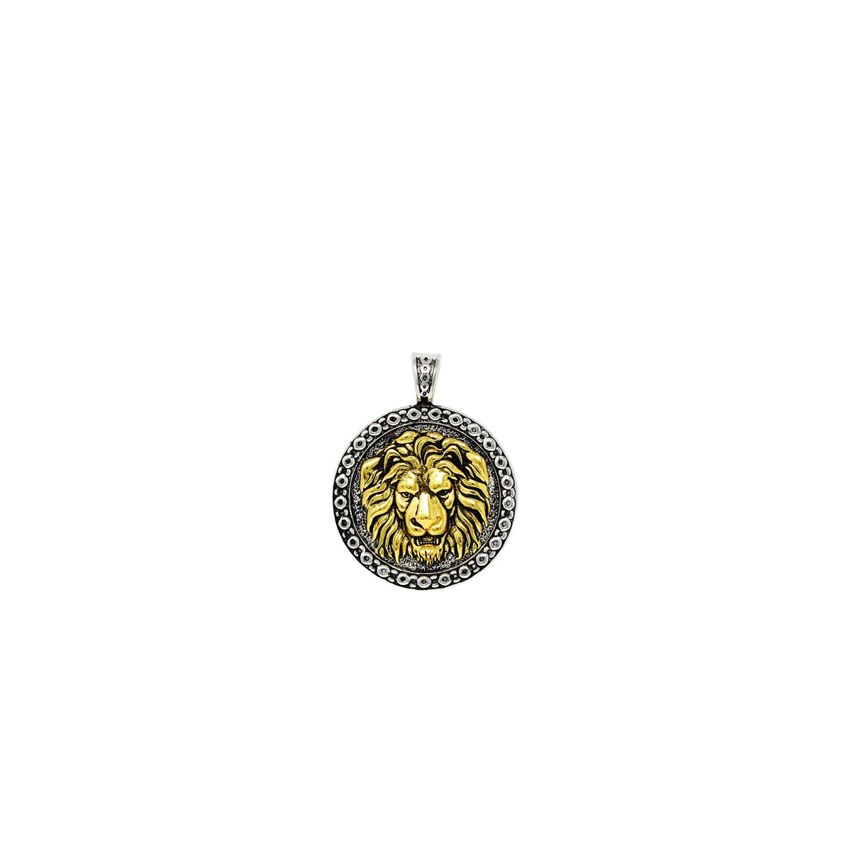 Lion pendant 925 sterling silver plated with rhodium and 14k gold