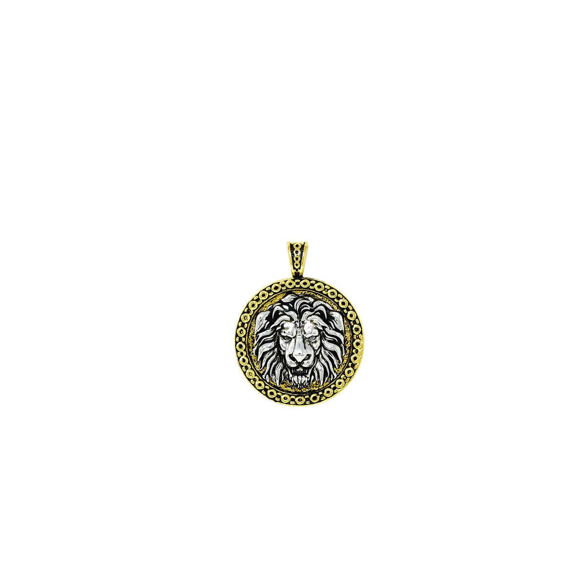 Lion pendant brass plated with 14k gold and rhodium