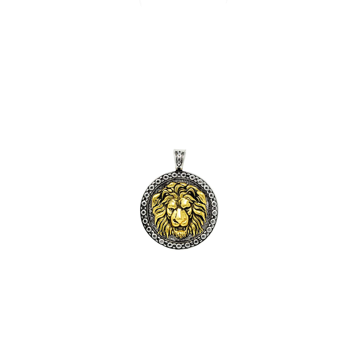Lion pendant brass plated with rhodium and 14k gold
