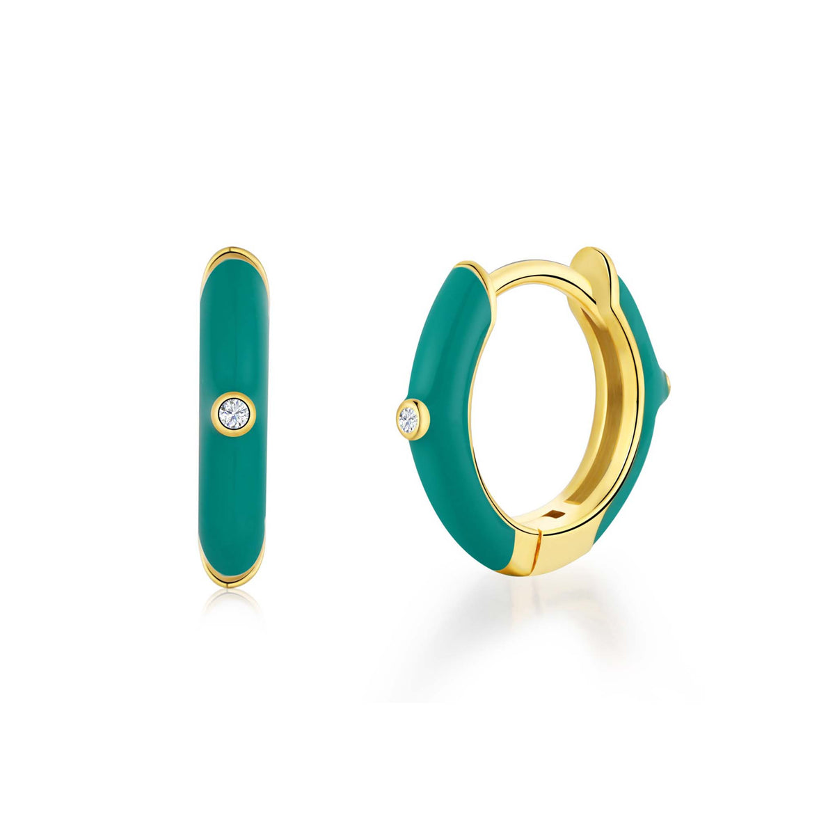 Blue Green Hoop Earrings Gold Plated Sterling Silver