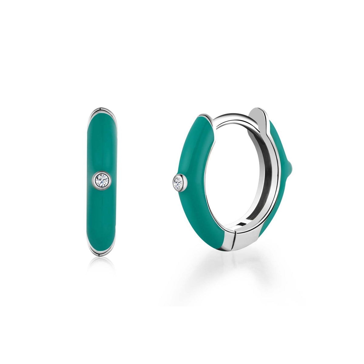 Blue Green Hoop Earrings Rhodium Plated Sterling Silver