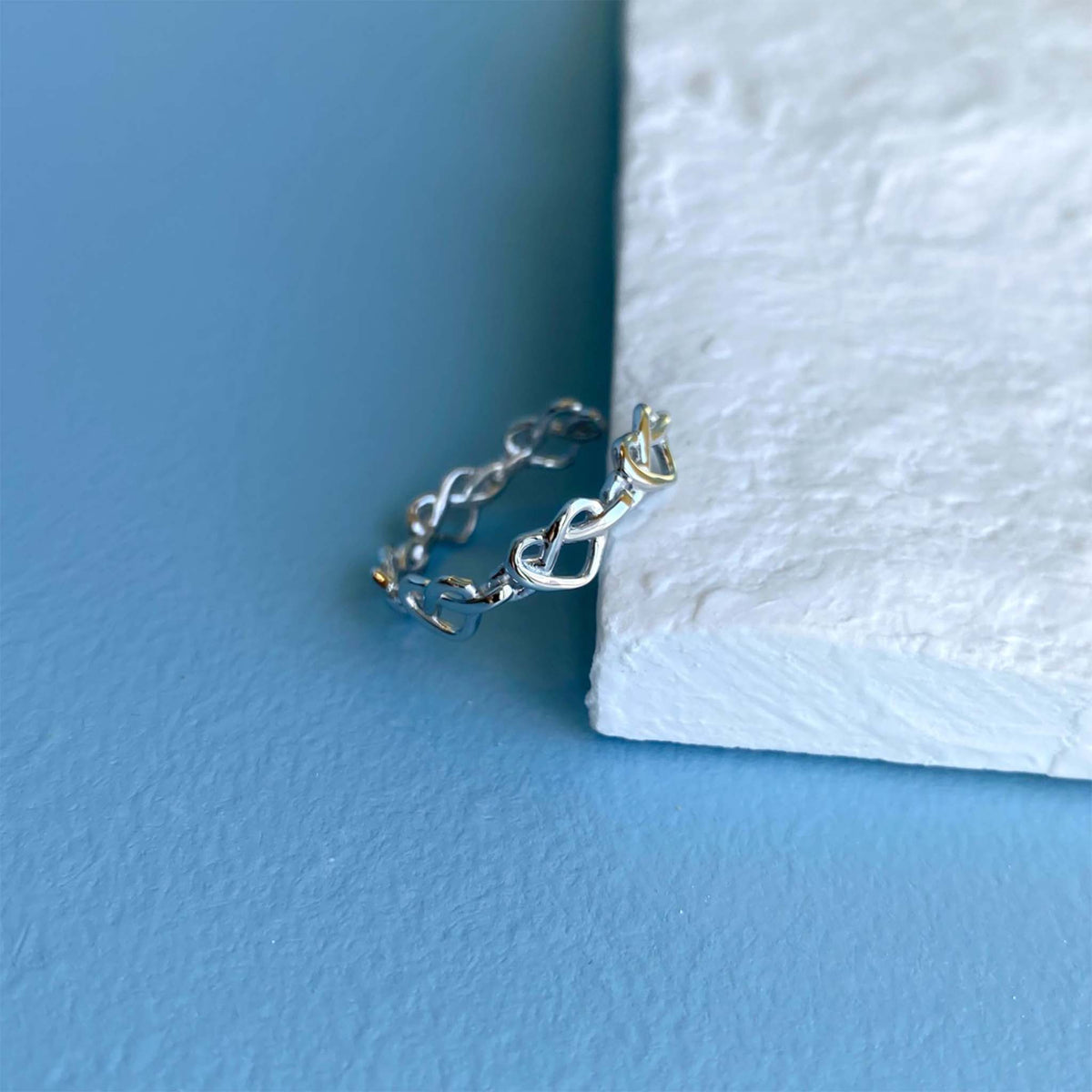 Braided Hearts Ring Rhodium Plated Sterling Silver