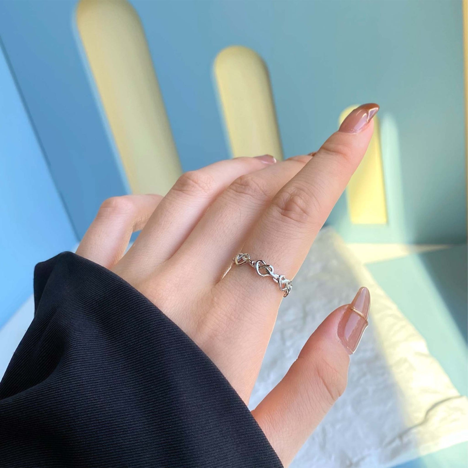 Braided Hearts Ring Rhodium Plated Sterling Silver