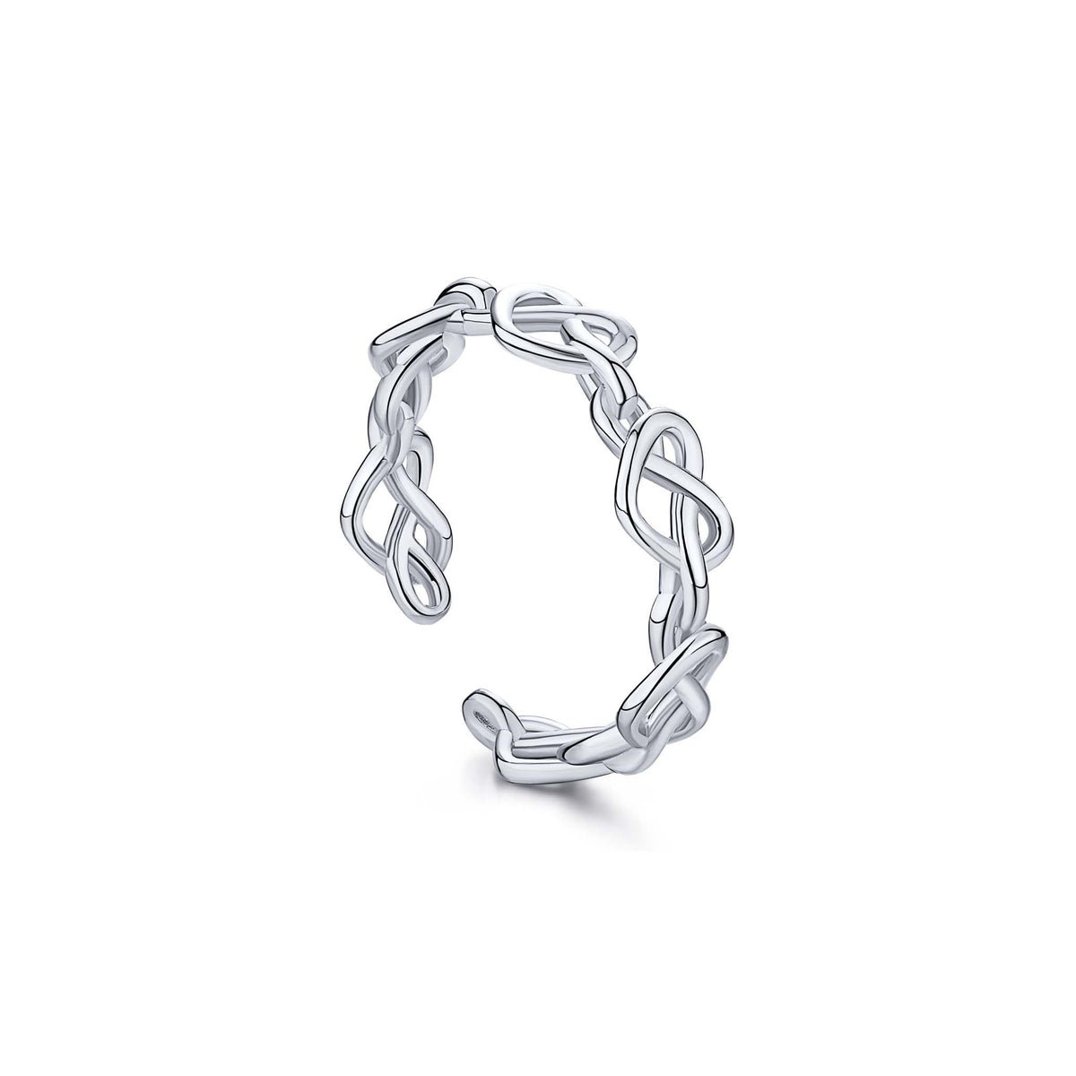 Braided Hearts Ring Rhodium Plated Sterling Silver