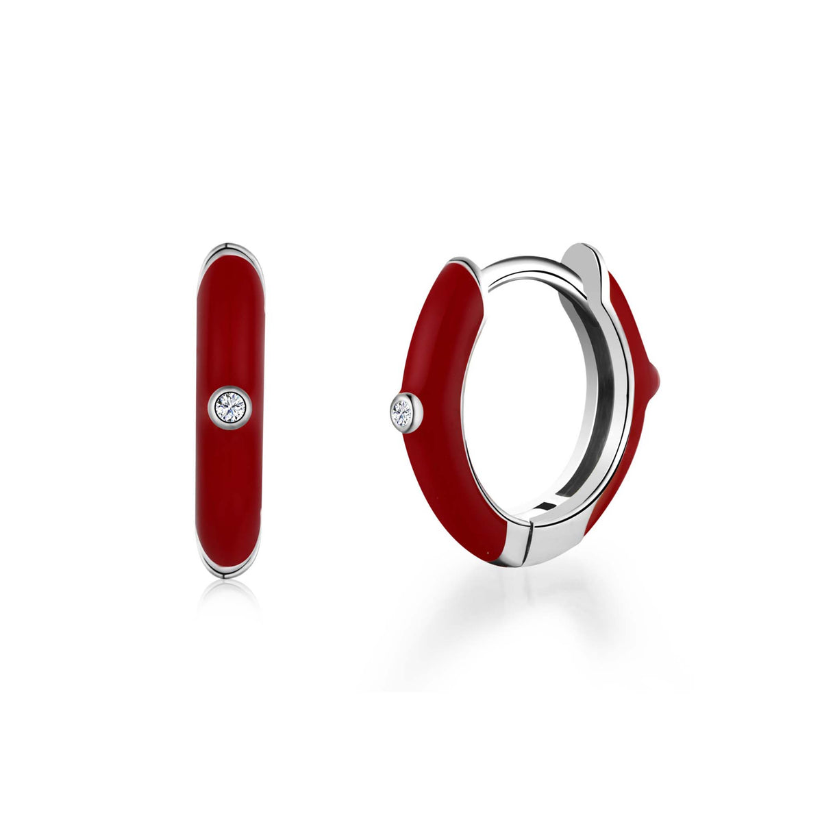 Burgundy Hoop Earrings Rhodium Plated Sterling Silver