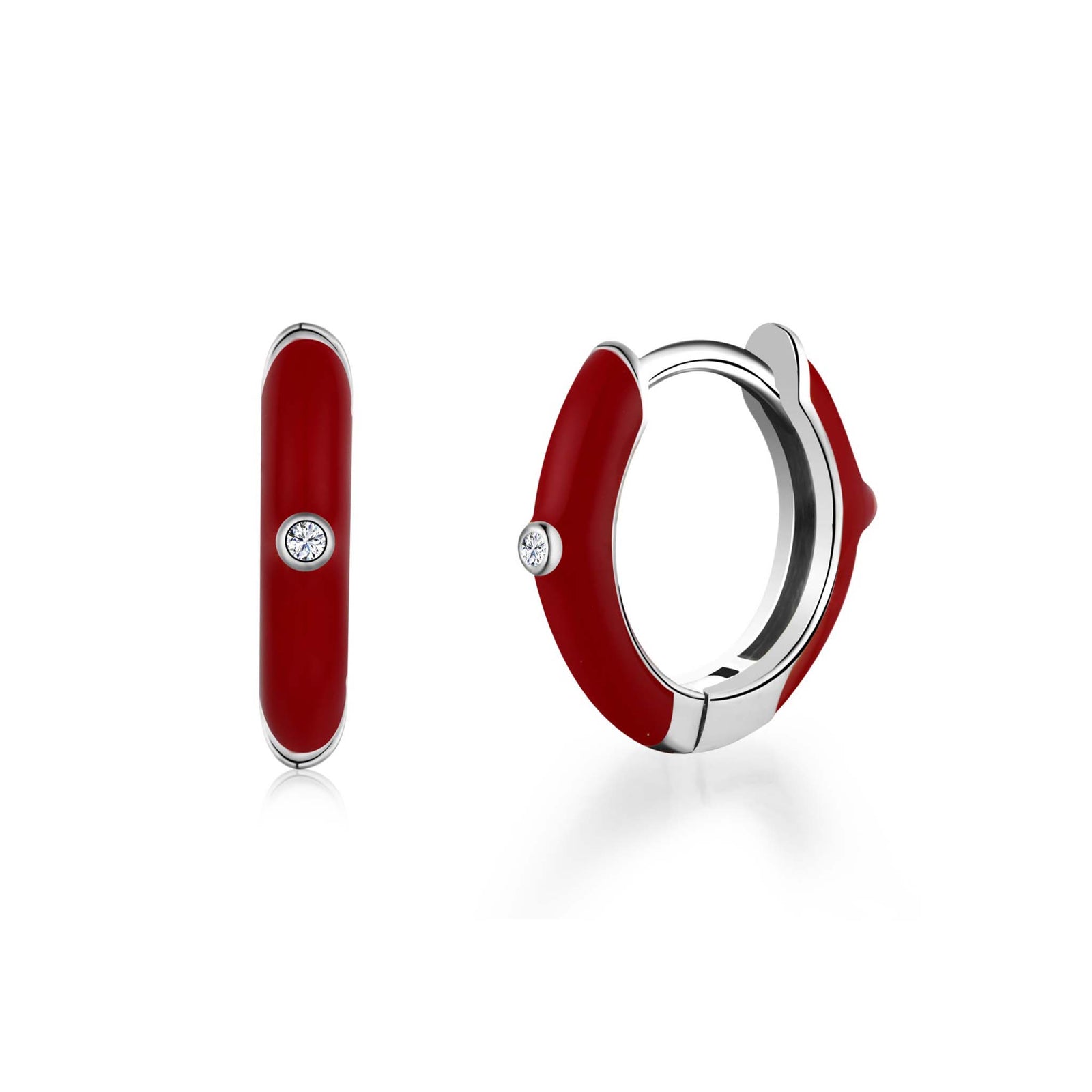Burgundy Hoop Earrings Rhodium Plated Sterling Silver