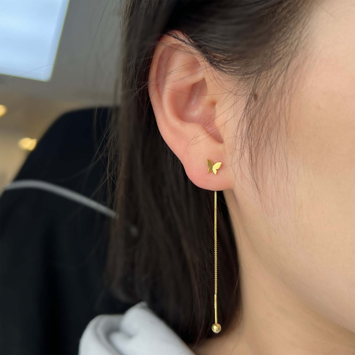 Butterfly Dainty Chain Earrings Gold Plated Sterling Silver