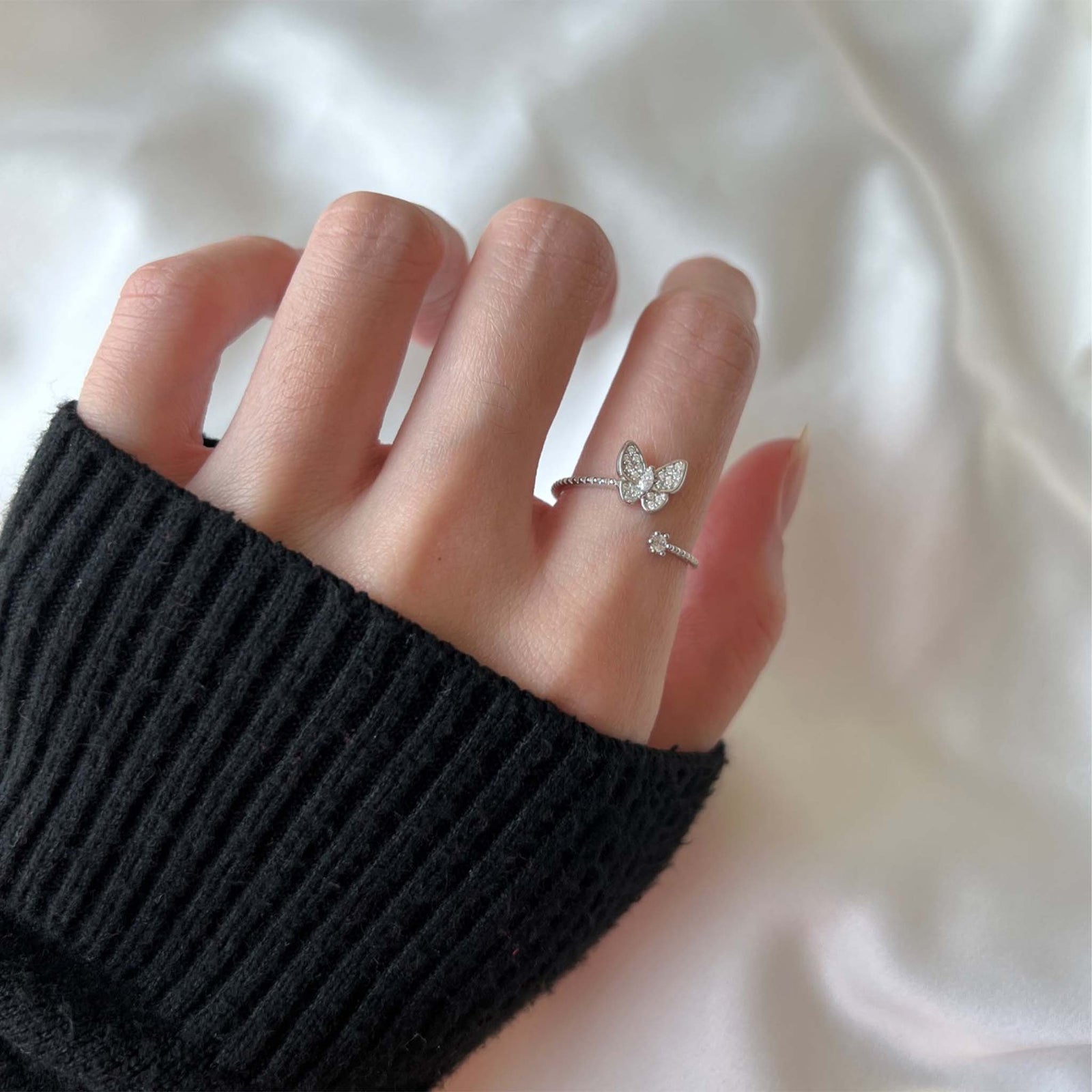 Butterfly Ring Sterling Silver Rhodium Plated