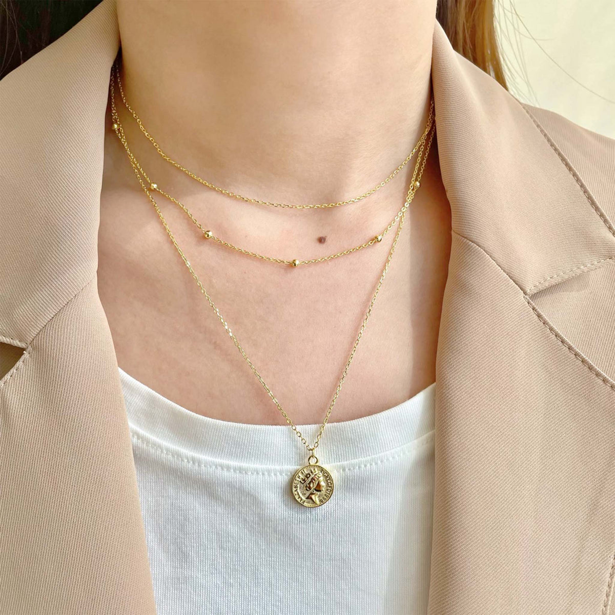 Coin Necklace Layered Gold Plated Sterling Silver