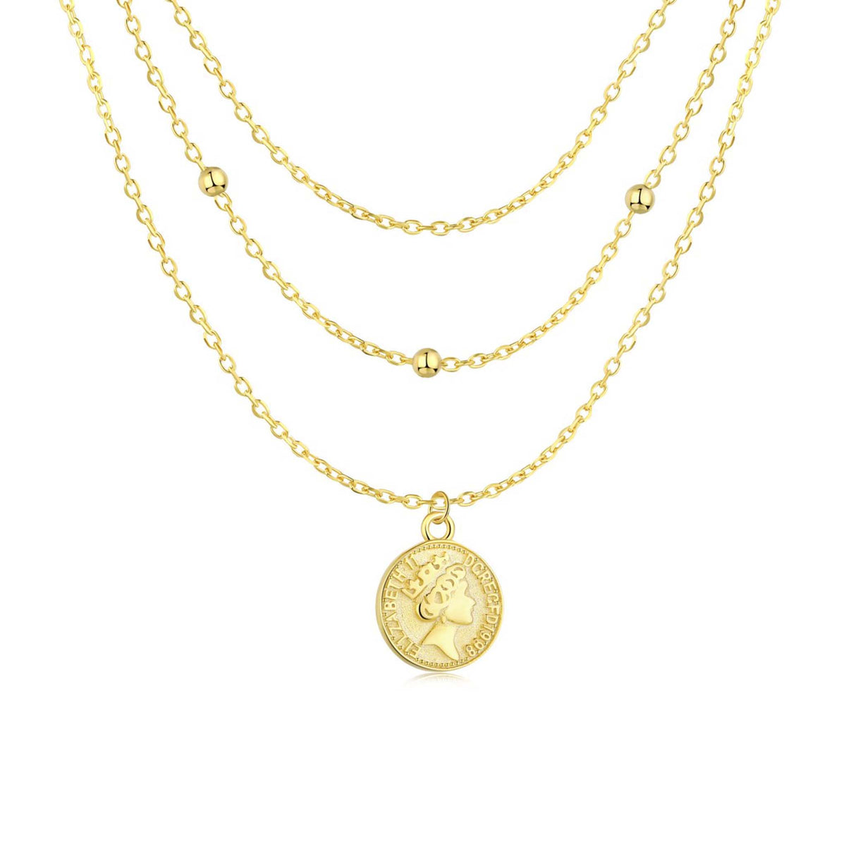 Coin Necklace Layered Gold Plated Sterling Silver