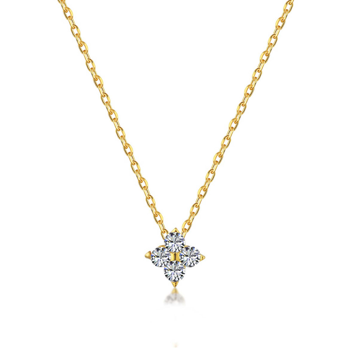 Delicate Necklace with 4 Shiny Stones Pendant Gold Plated Sterling Silver