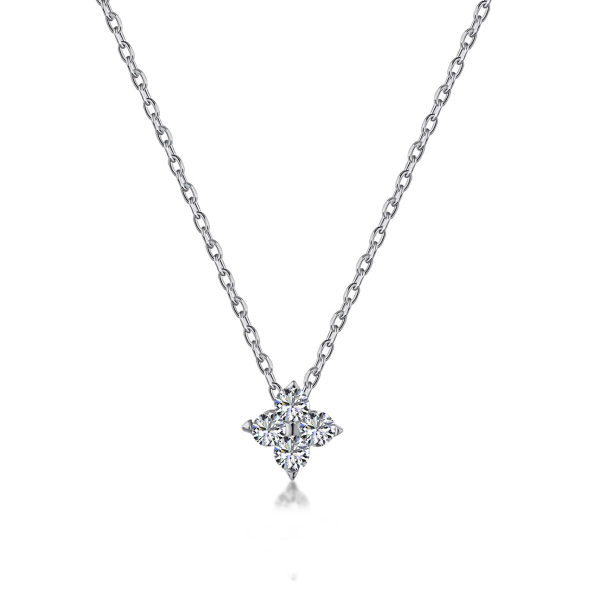 Delicate Necklace with 4 Shiny Stones Pendant Rhodium Plated Sterling Silver