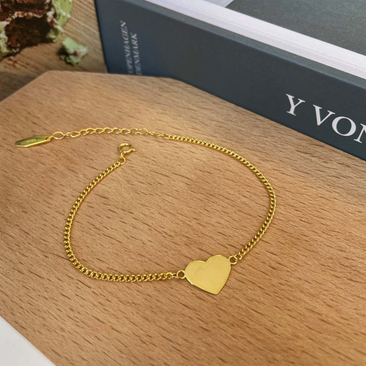 Engravable Heart Charm Bracelet Gold Plated Sterling Silver
