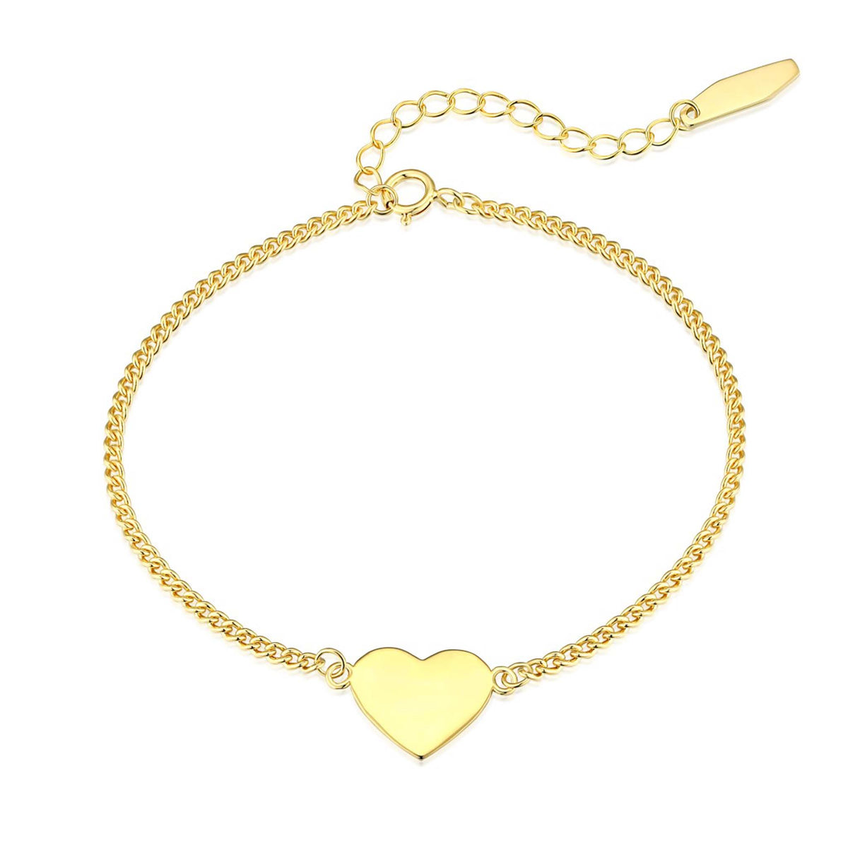 Engravable Heart Charm Bracelet Gold Plated Sterling Silver