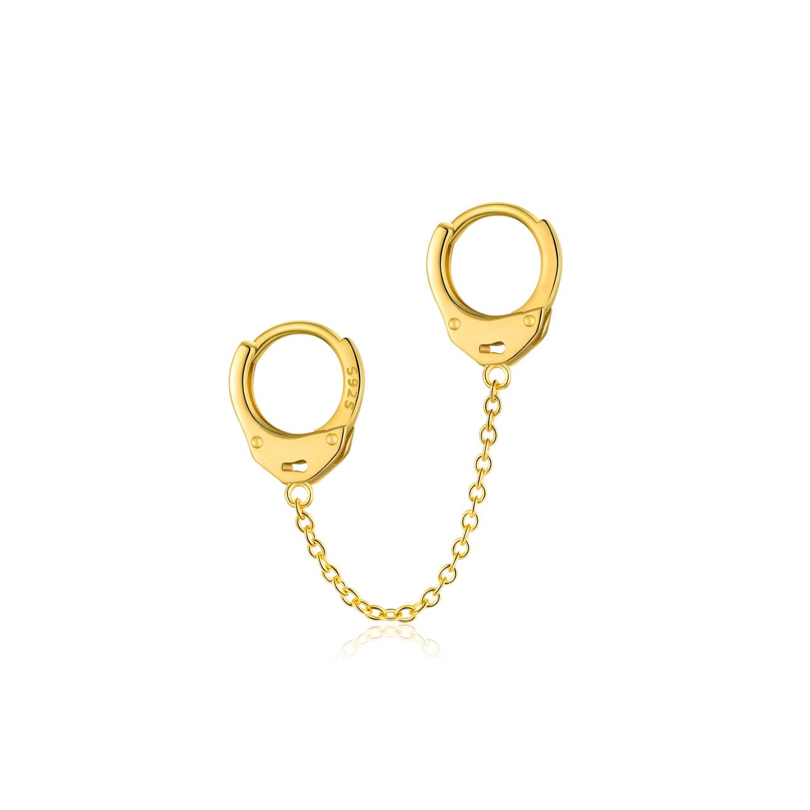 Handcuffs Earrings with a Linking Chain Gold Plated Sterling Silver