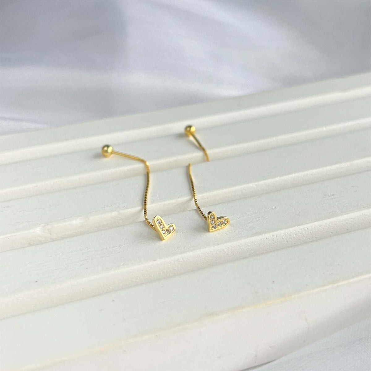 Heart Dainty Chain Earrings Gold Plated Sterling Silver