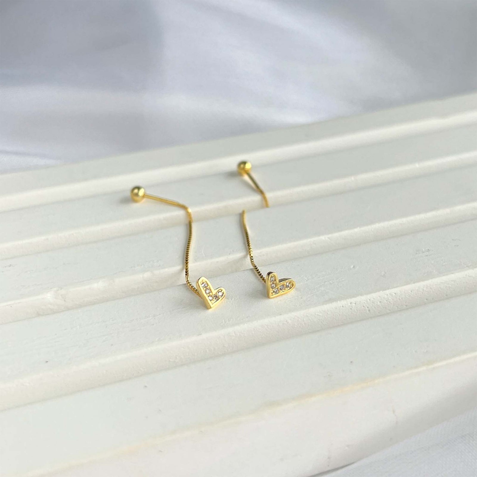 Heart Dainty Chain Earrings Gold Plated Sterling Silver