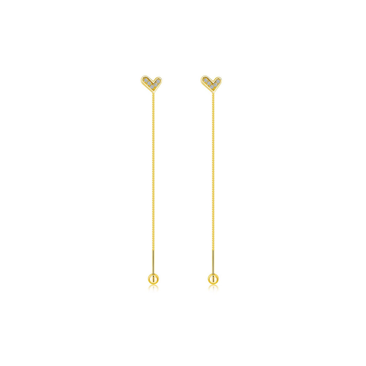 Heart Dainty Chain Earrings Gold Plated Sterling Silver